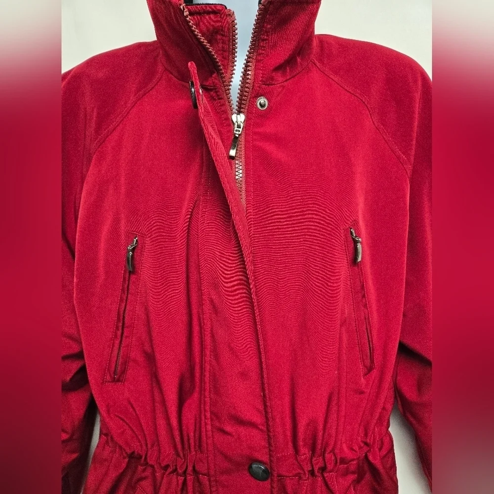 Liz Claiborne S Winter Coat Faux Layered Vest Fleece Drawstring Red Wine